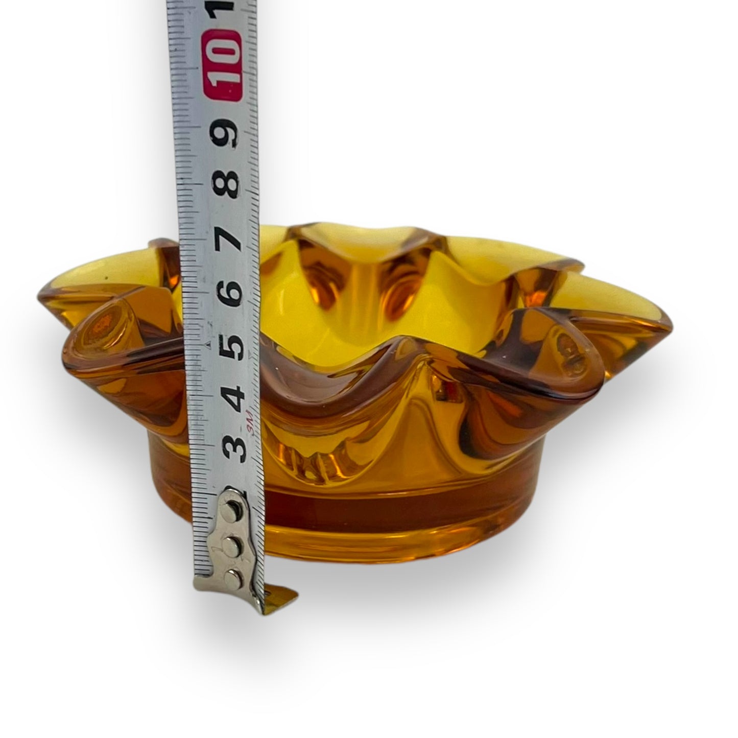 Amber Glass Ashtray or Trinket Dish – Crimped Edge – Mid-Century
