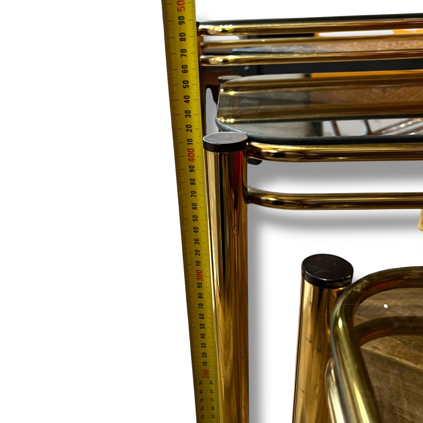 Brass & Smoked Glass Nesting Tables – Set of 3