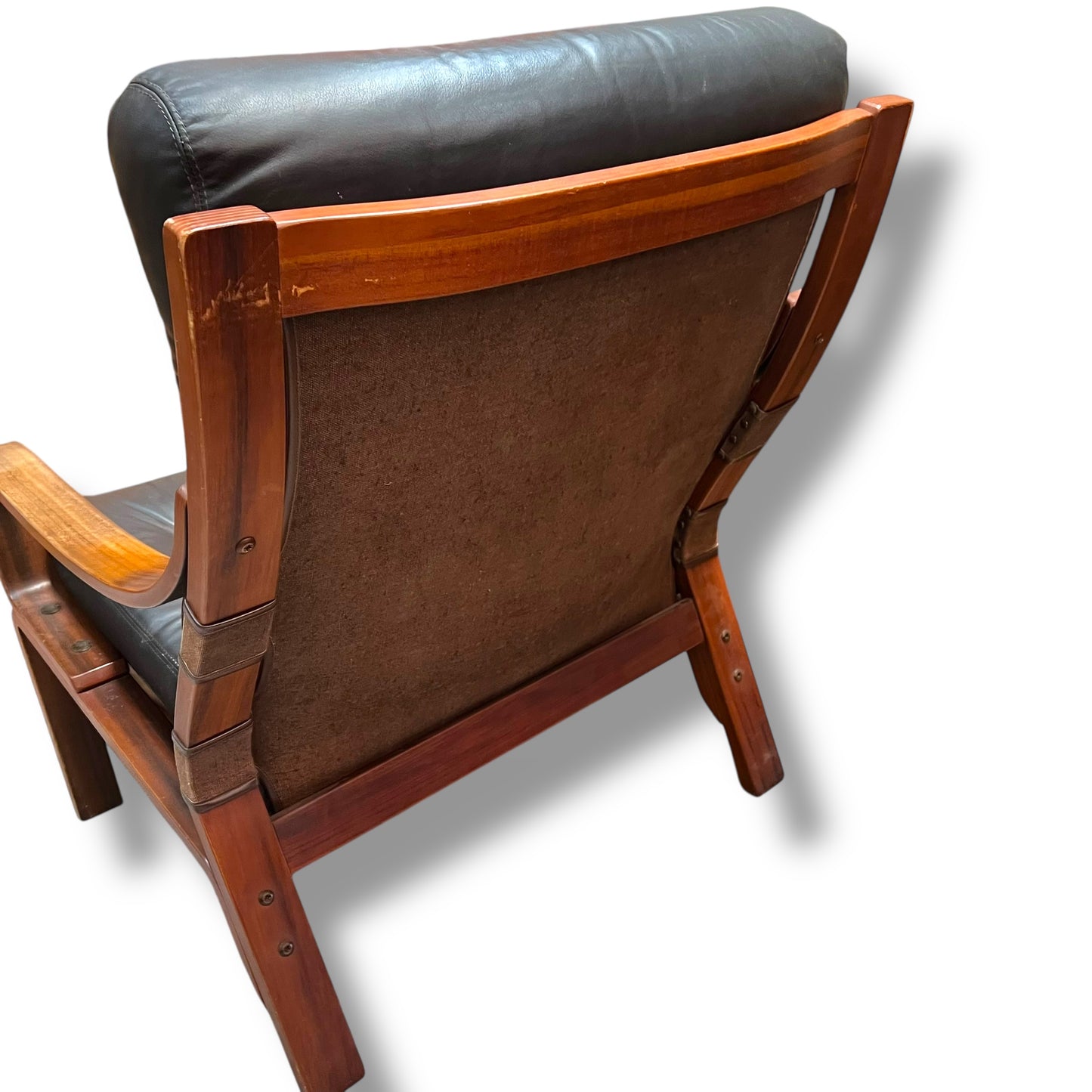 Pair of Tessa T6 Mid-Century Black Leather & Blackwood Lounge Chairs