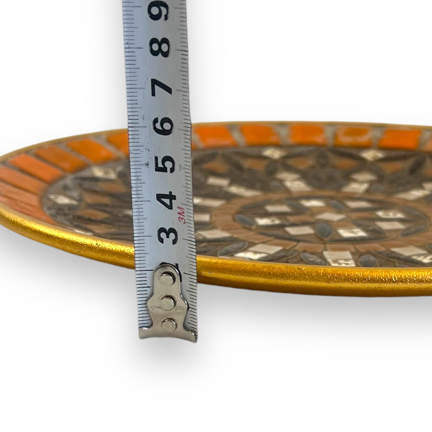 Mosaic Stone Plate | Geometric Tile Design in Orange and Brown