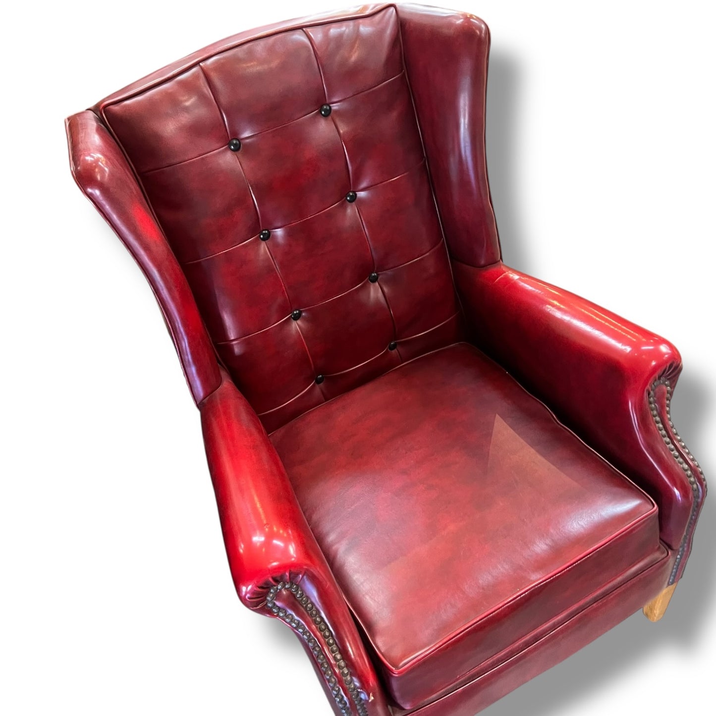 Red Wingback Armchair with Stud Detailing
