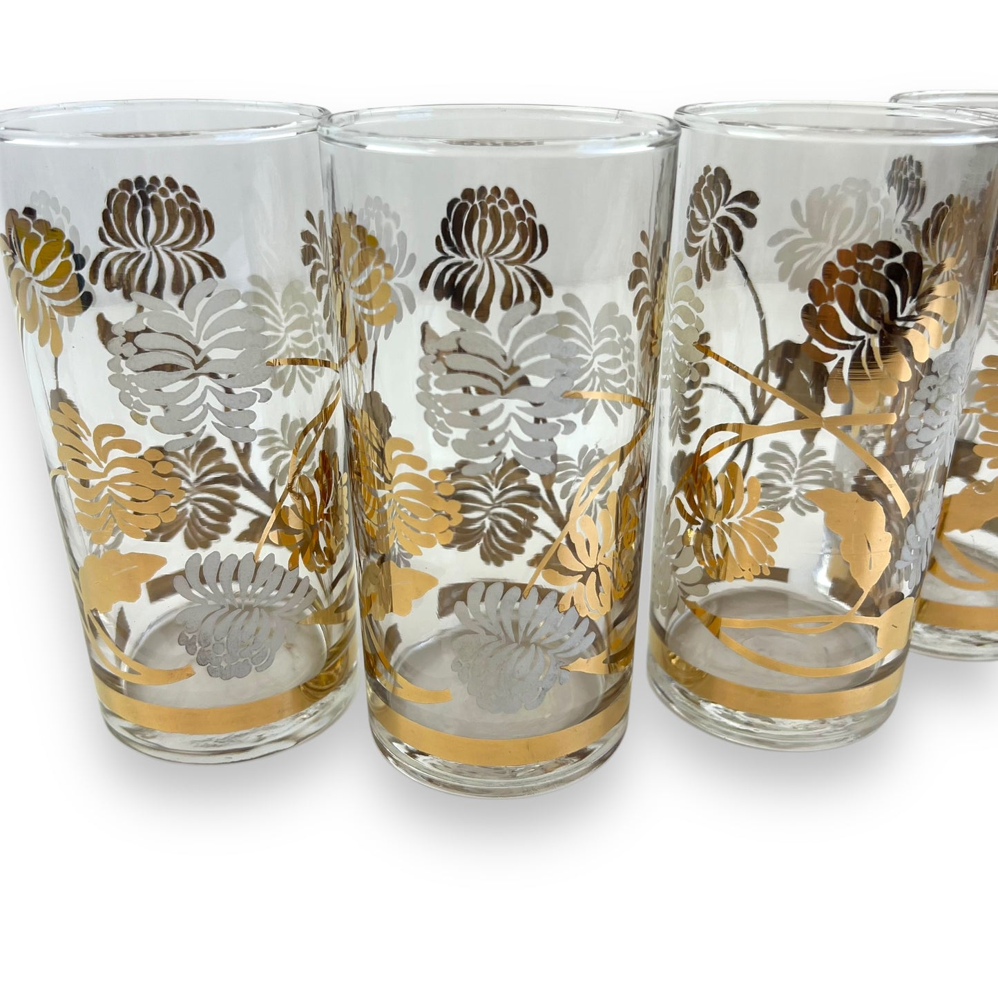Gold leaf pattern glass set of 4