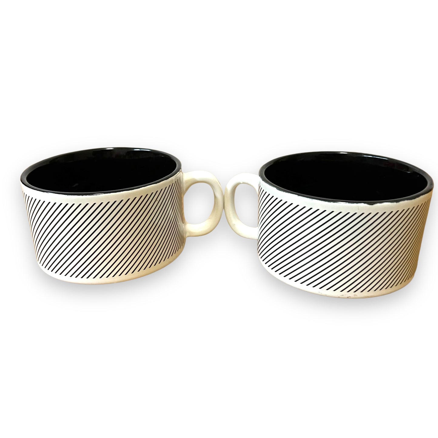 Set of 2 Black Stripe Soup Mugs - Made in Japan
