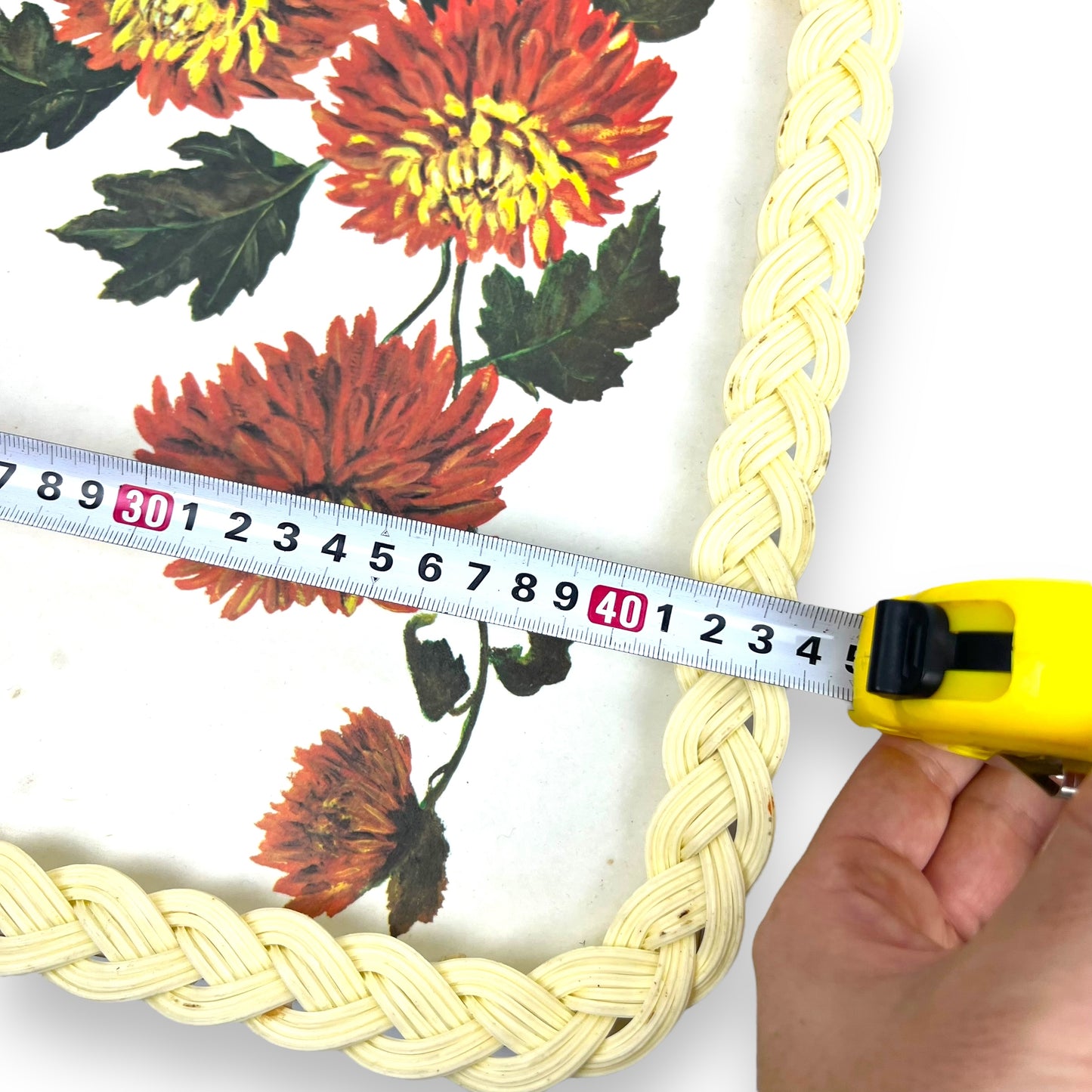 Flower Rectangle Drink Tray with plastic woven edge