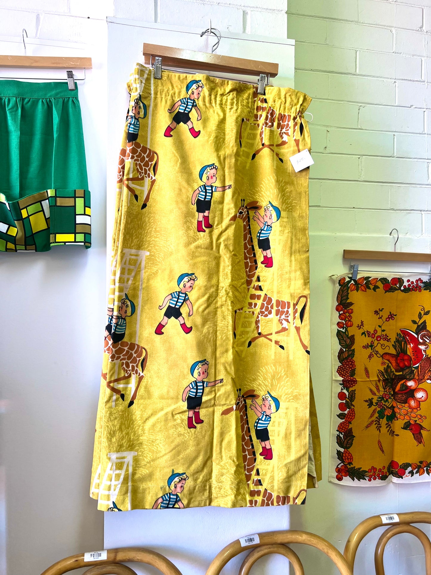 1970s Children’s Bedroom Curtain with Giraffe and Boy Print