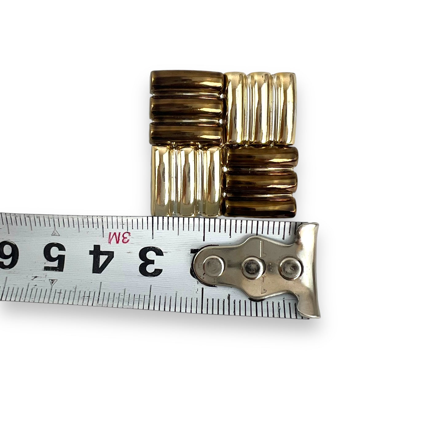 Bronze & Gold Check Pattern Clip On Earrings - Made in West Germany