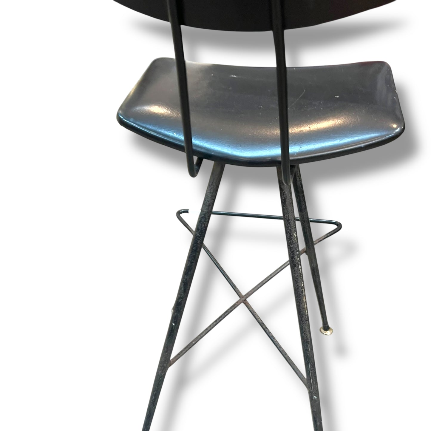 WD Wallace Mid-Century Atomic Bar Stool – Black Vinyl & Wrought Iron Frame