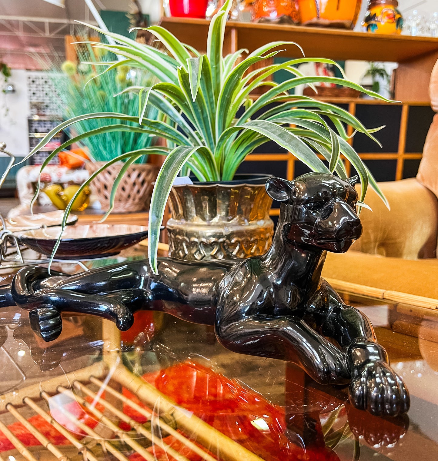 Black Ceramic Panther Statue