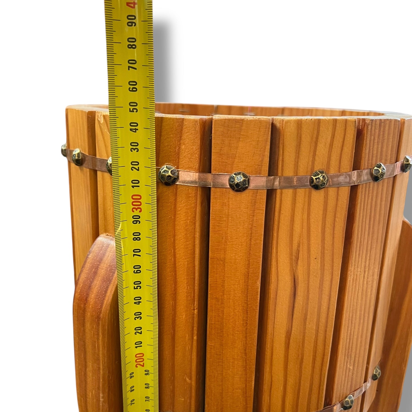 Timber Barrel-Style Planter with Brass Stud Detailing