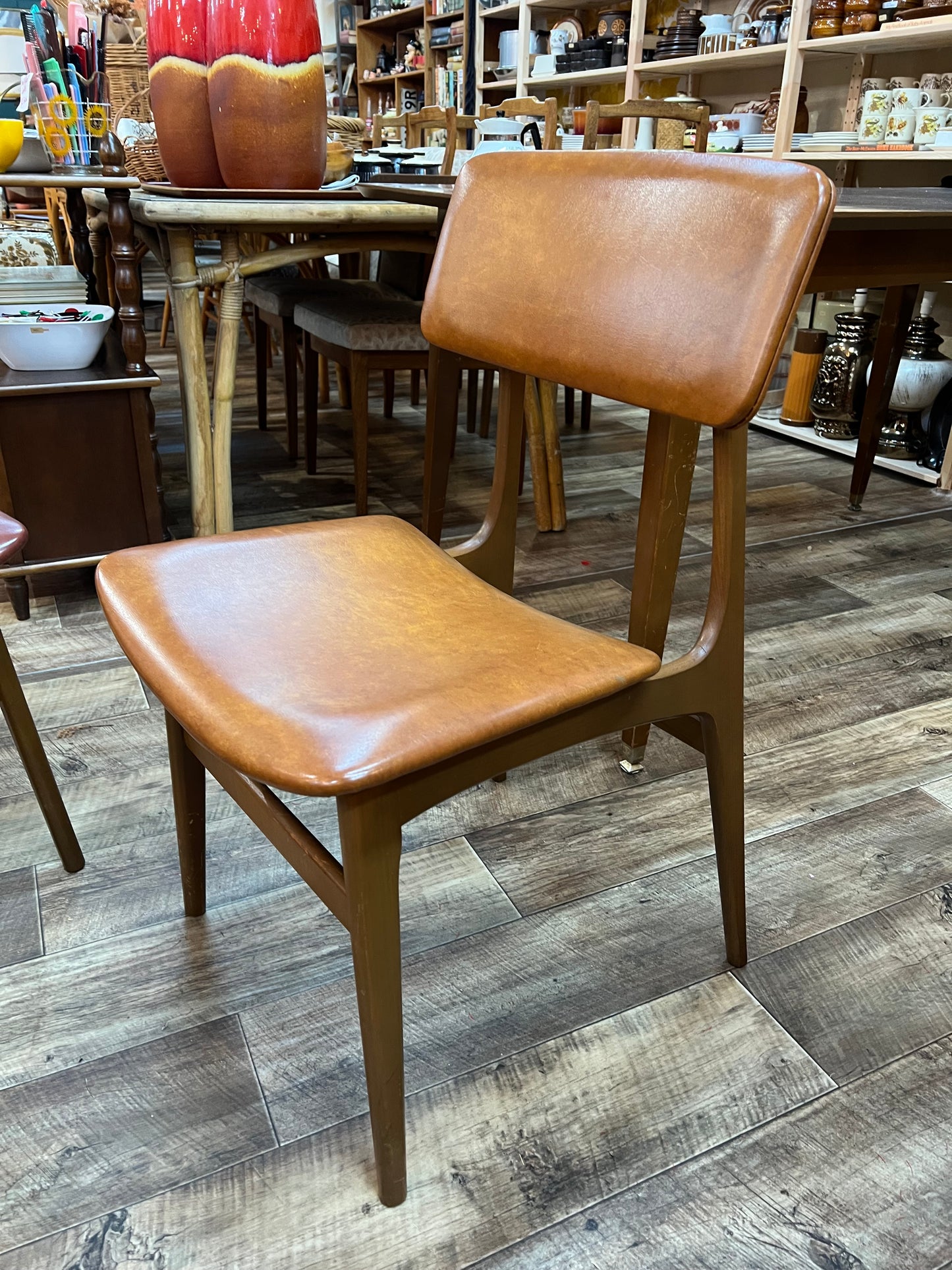 Set of 6 HiFi Mid Century Dining Chairs with brown upholstery