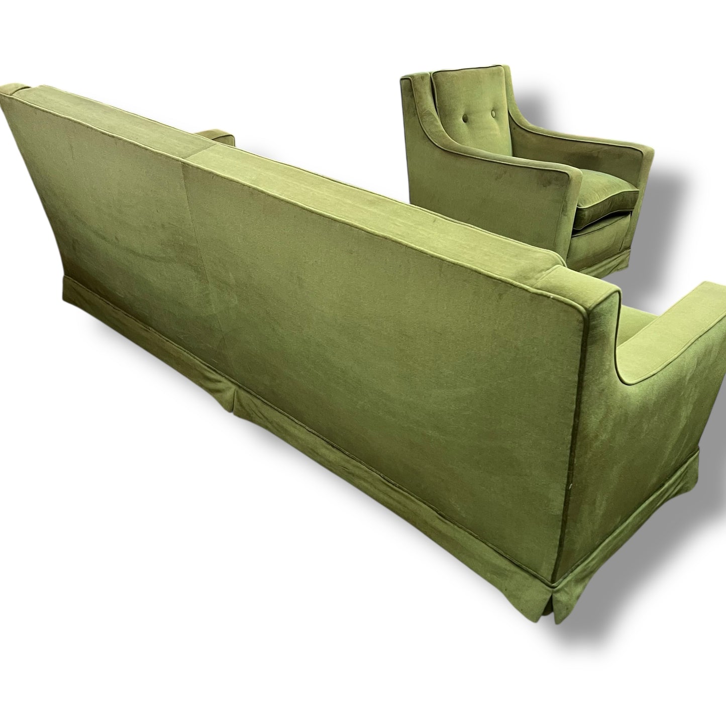 Vintage Designer Lounge Sofa — Green Velvet Upholstery, Feather Cushions