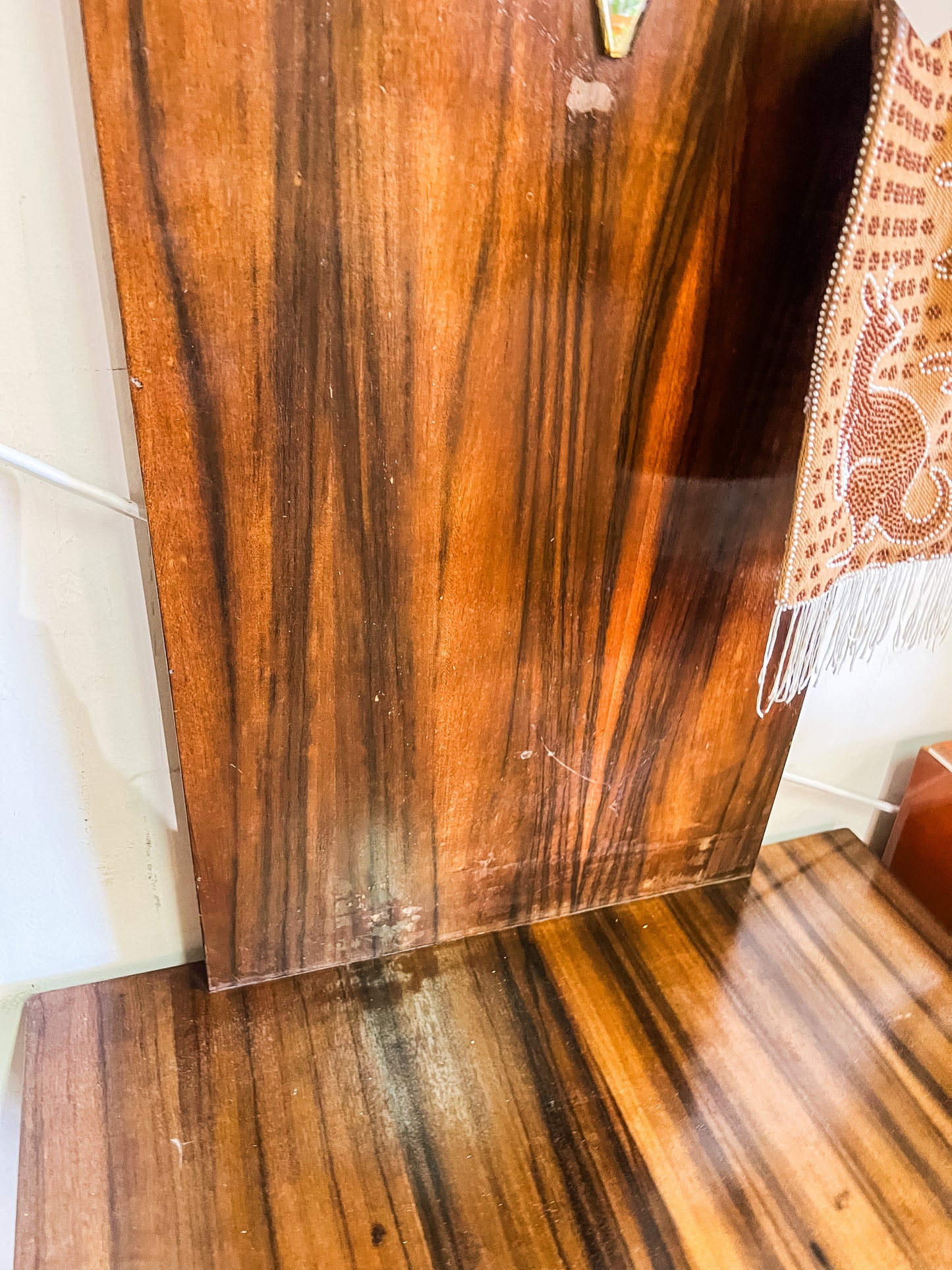 Art Deco Wood Veneer Hallway Stand with Mirror & Hooks