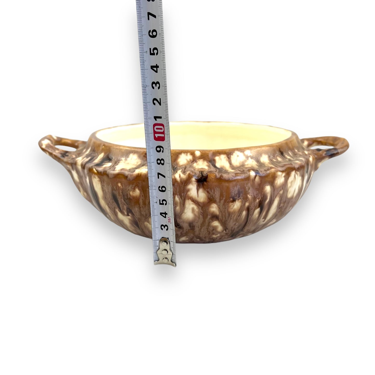 Brown and white glaze drip baking dish with hot pot stand