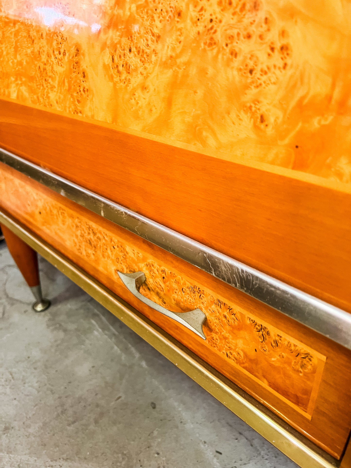 Burl Wood Sideboard with Display Cabinet