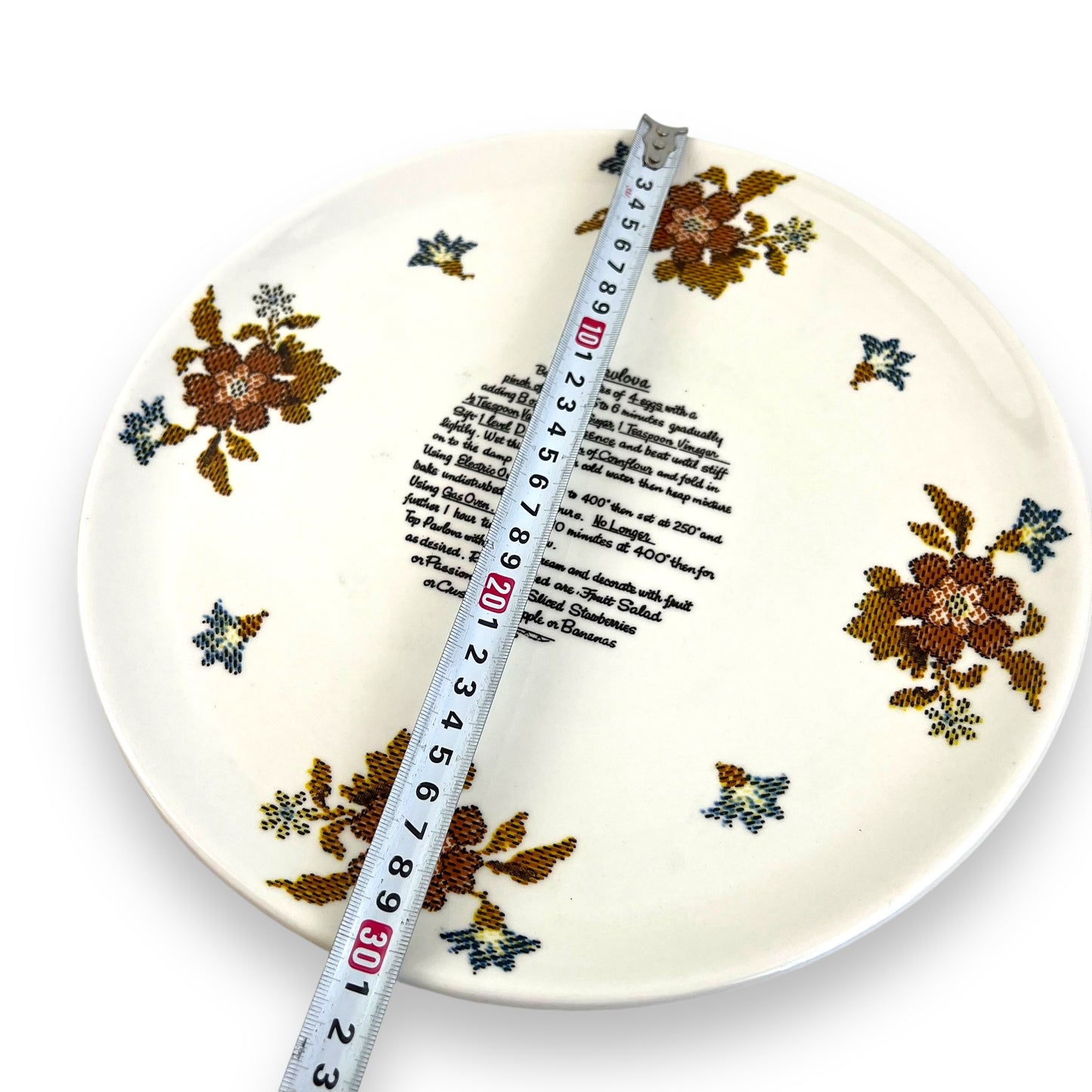 Cross-stitch floral Pavlova Recipe Plate - Made in Japan