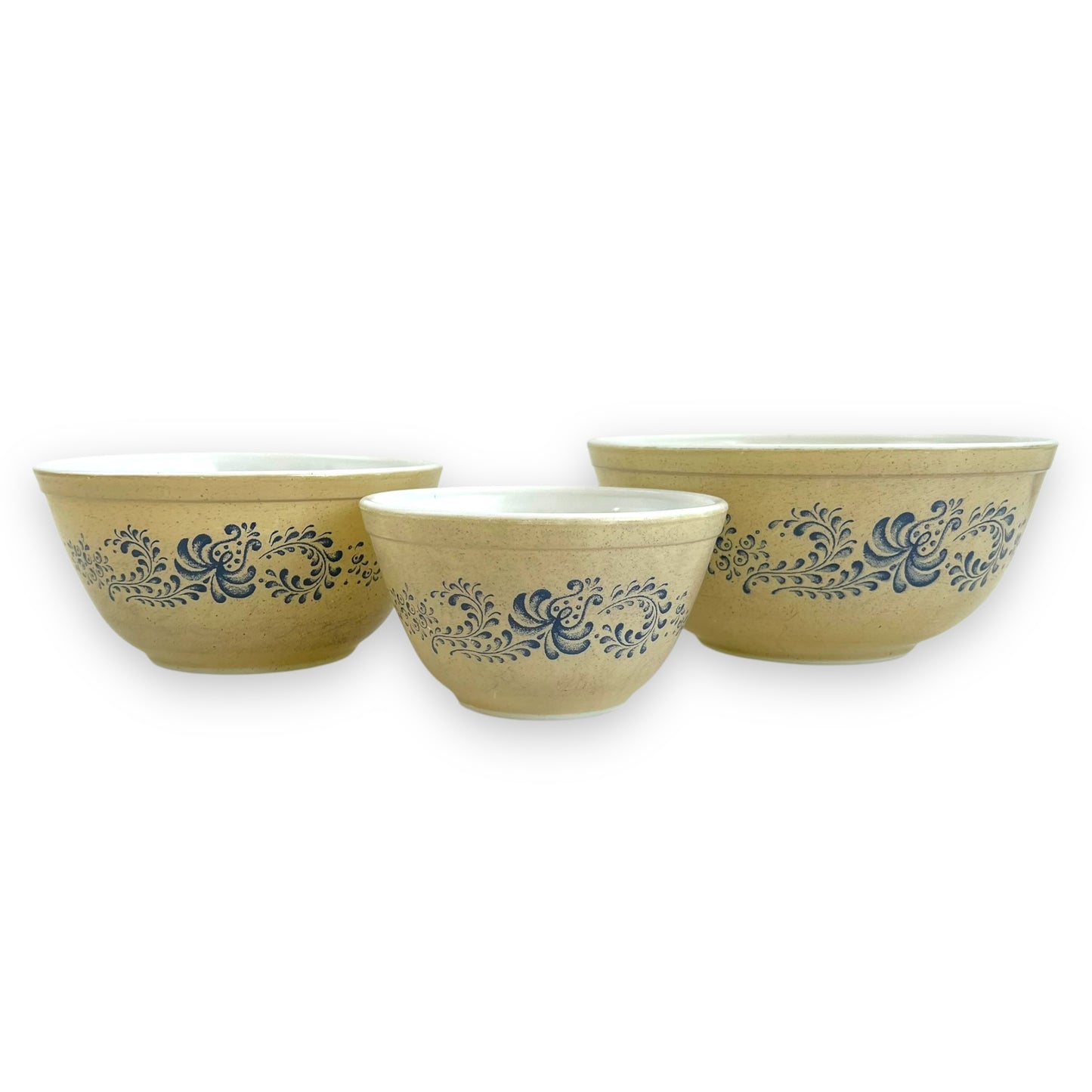 Pyrex Blue Homestead 3-Piece Mixing Bowl Set – Country Farmhouse Blue & Beige