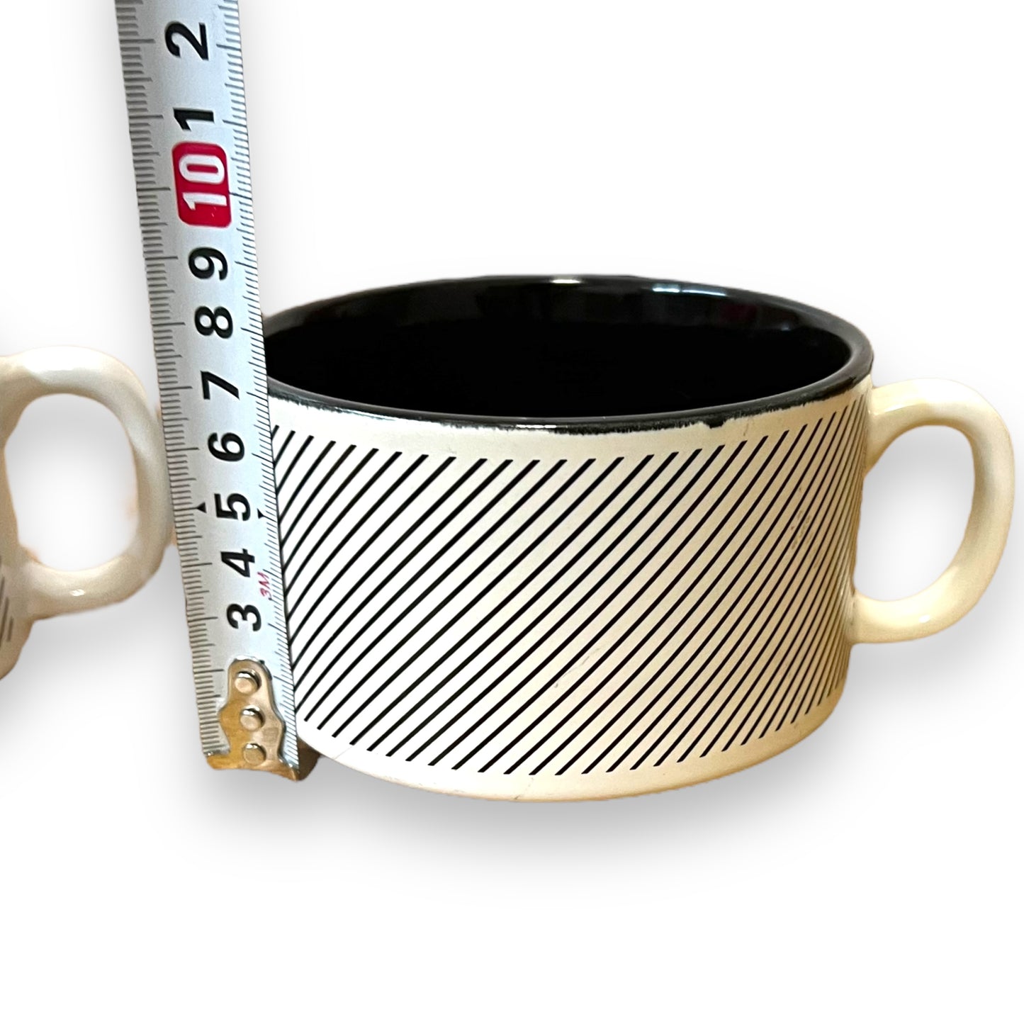 Set of 2 Black Stripe Soup Mugs - Made in Japan