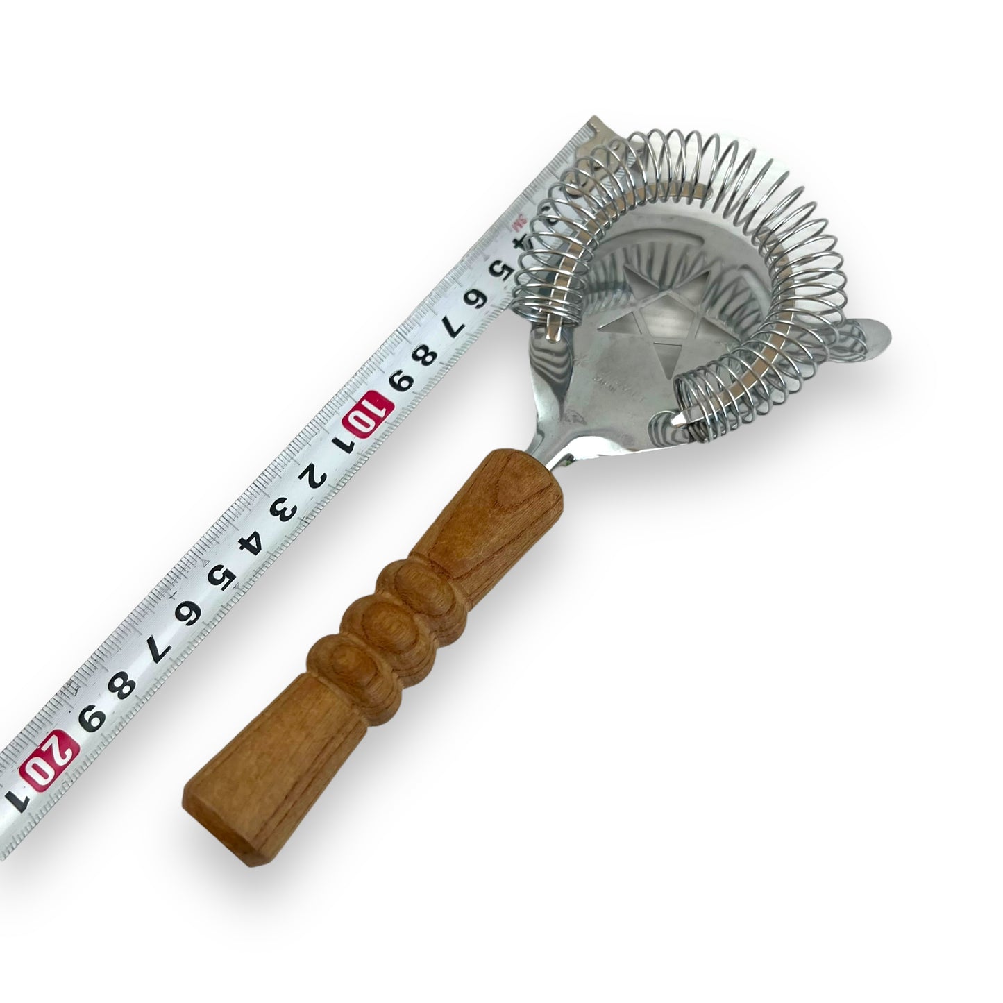 Japanese Cocktail Strainer with Wooden Handle and Star Cutout Design