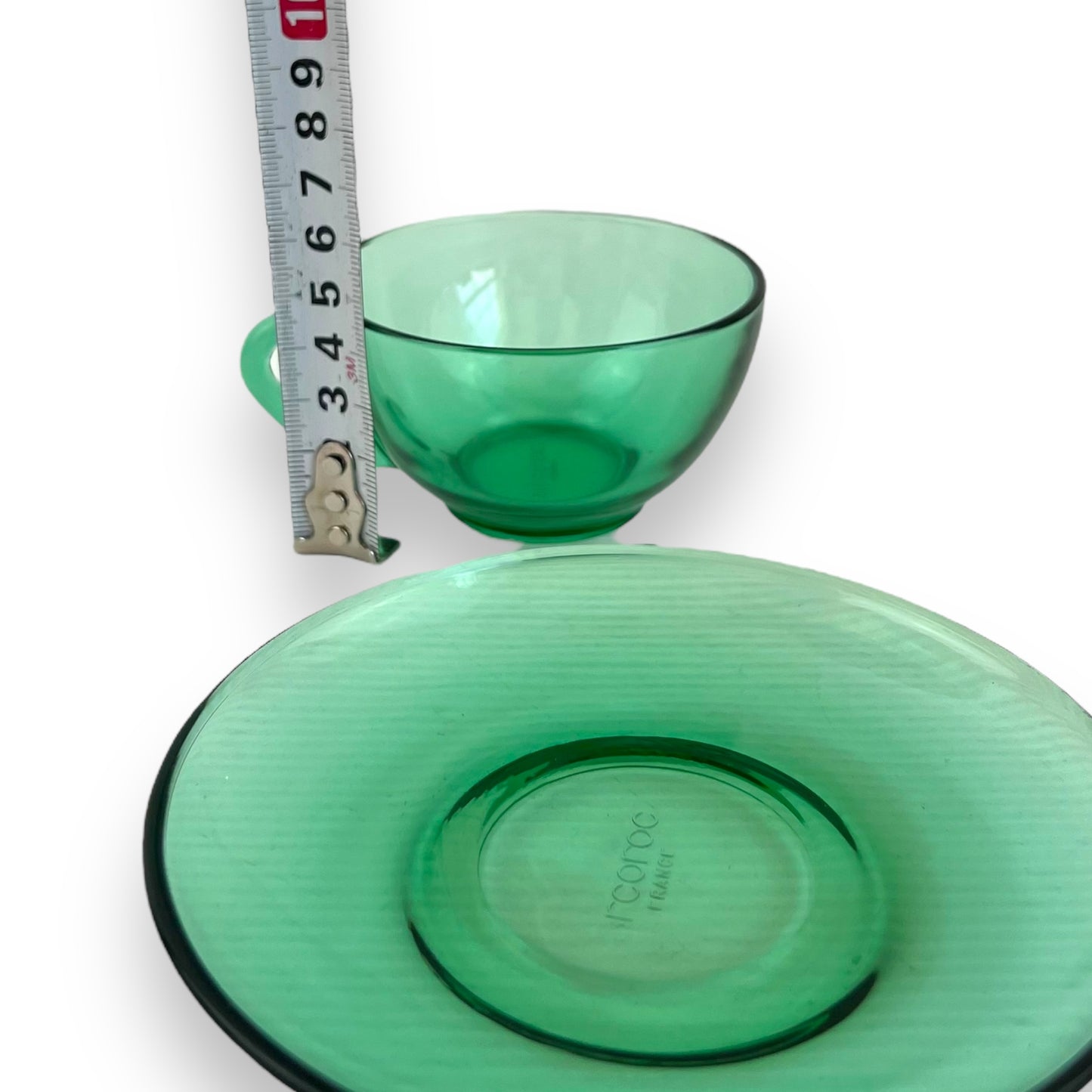 Arcoroc France Green Glass Teacup & Saucer