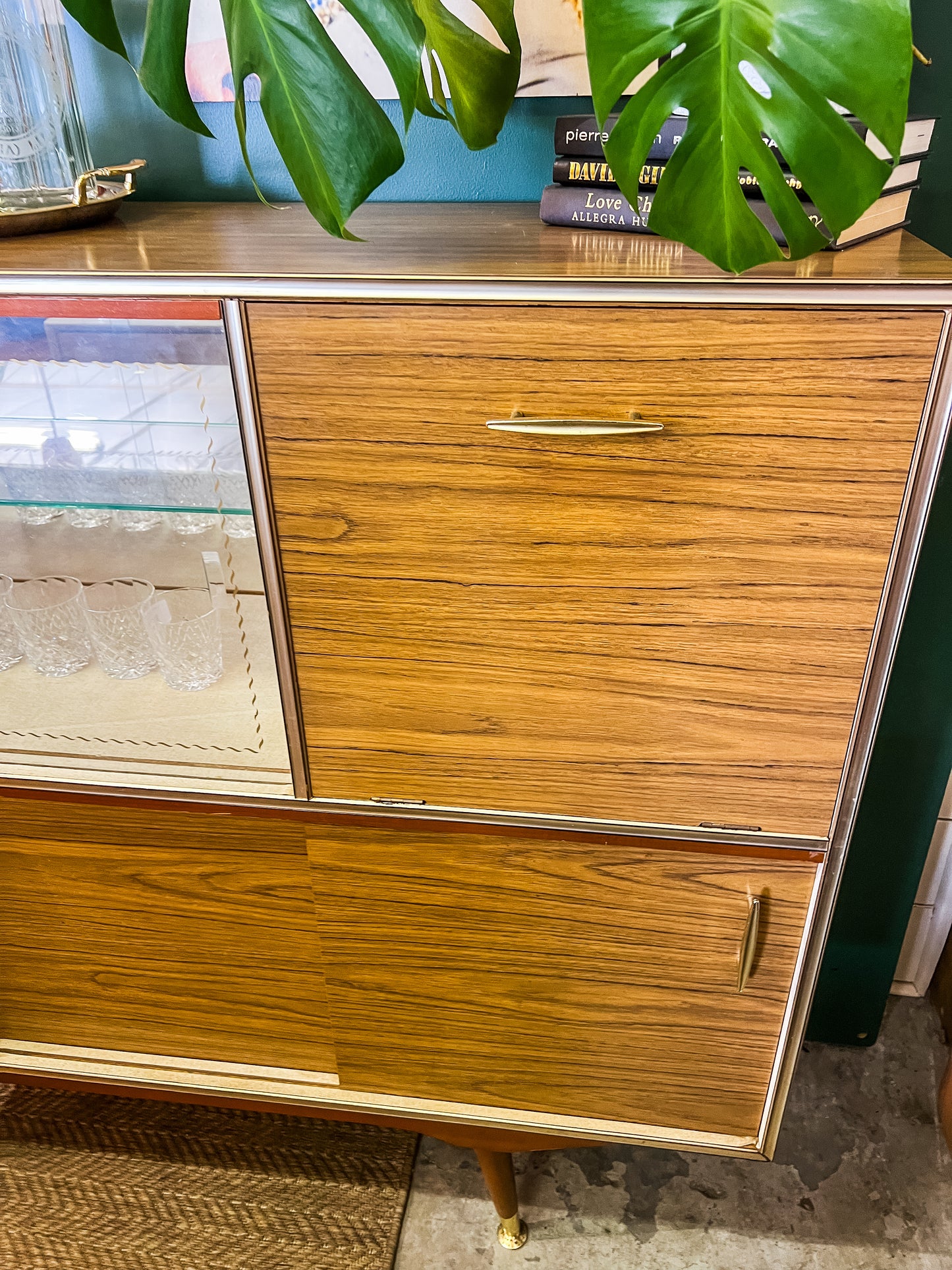 Cocktail Sideboard Cabinet with Glass Display and pull down bar section