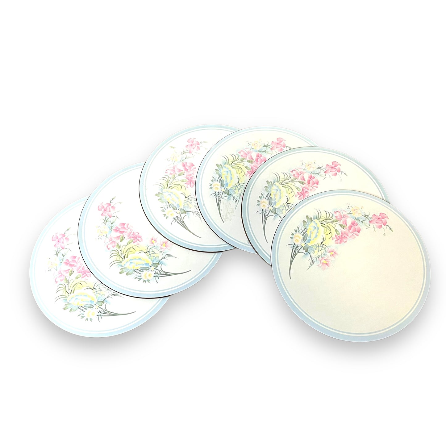 Set of 6 Vintage Floral Placemats - Pastel Flower Design
