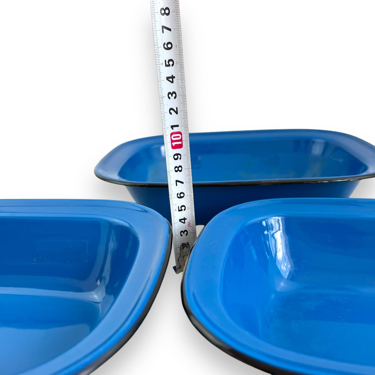 Blue metal rectangle serving dish tray set of 3