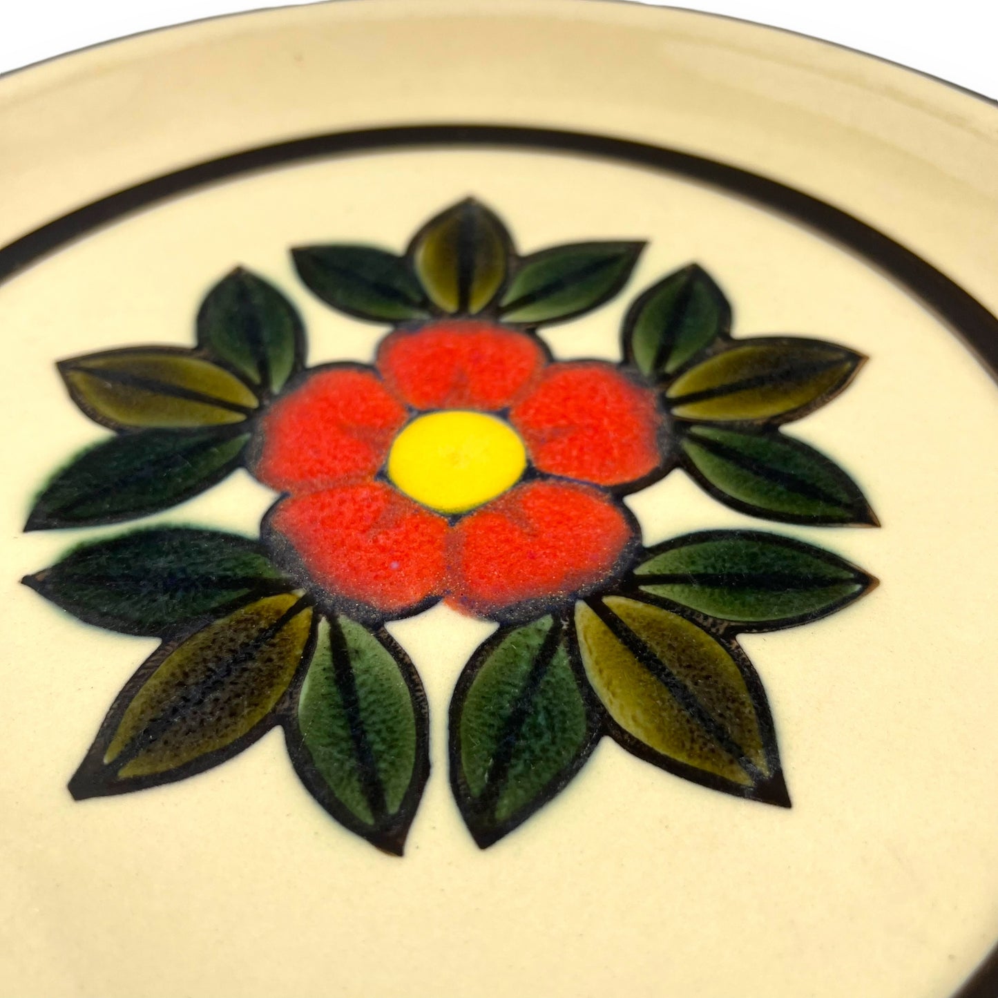 Nagoya Shokai Stoneware Plate - Red Flower Design, Made in Japan