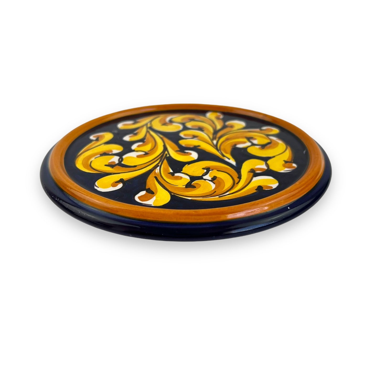 Handpainted Yellow Swirl Trivet by Nico E Francesco - Dated 2000