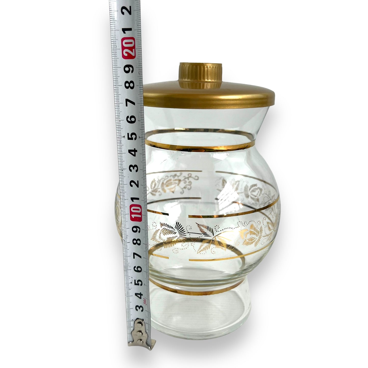 Gold decal glass jar with gold plastic lid