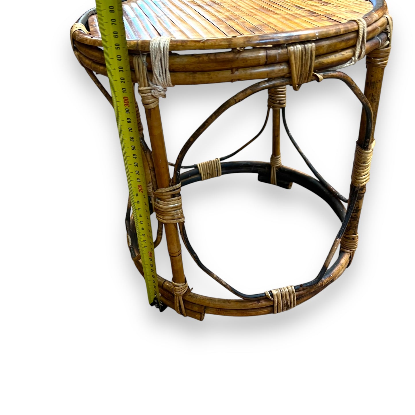 Tortoiseshell Cane & Bamboo Round Side Table
