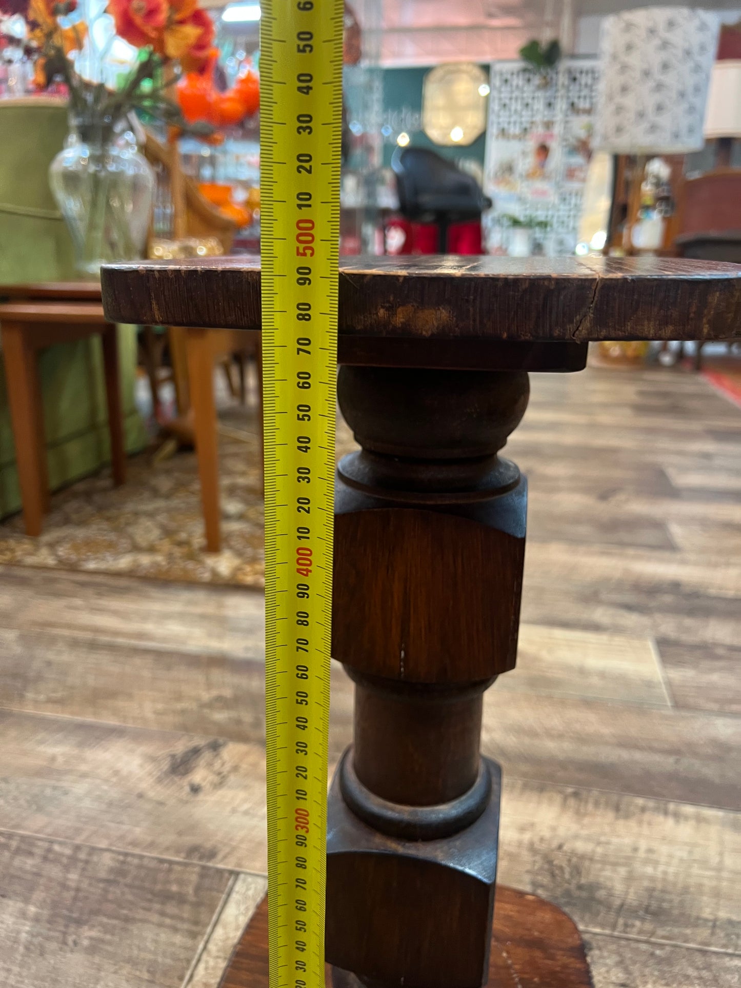 Timber Plant Stand / Pedestal Side Table – Dark Stained Wood
