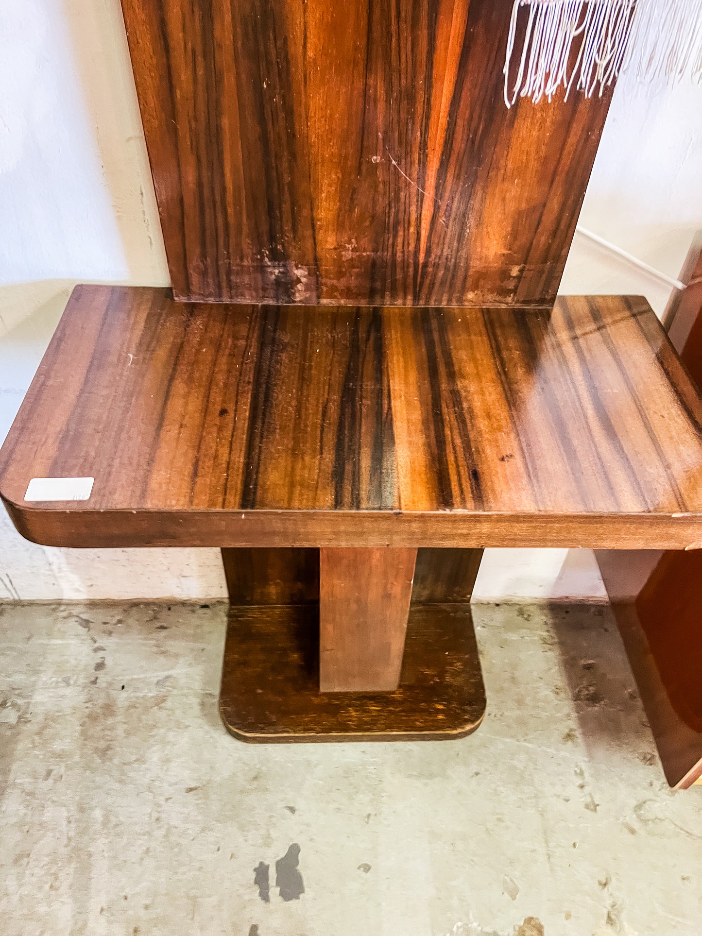Art Deco Wood Veneer Hallway Stand with Mirror & Hooks