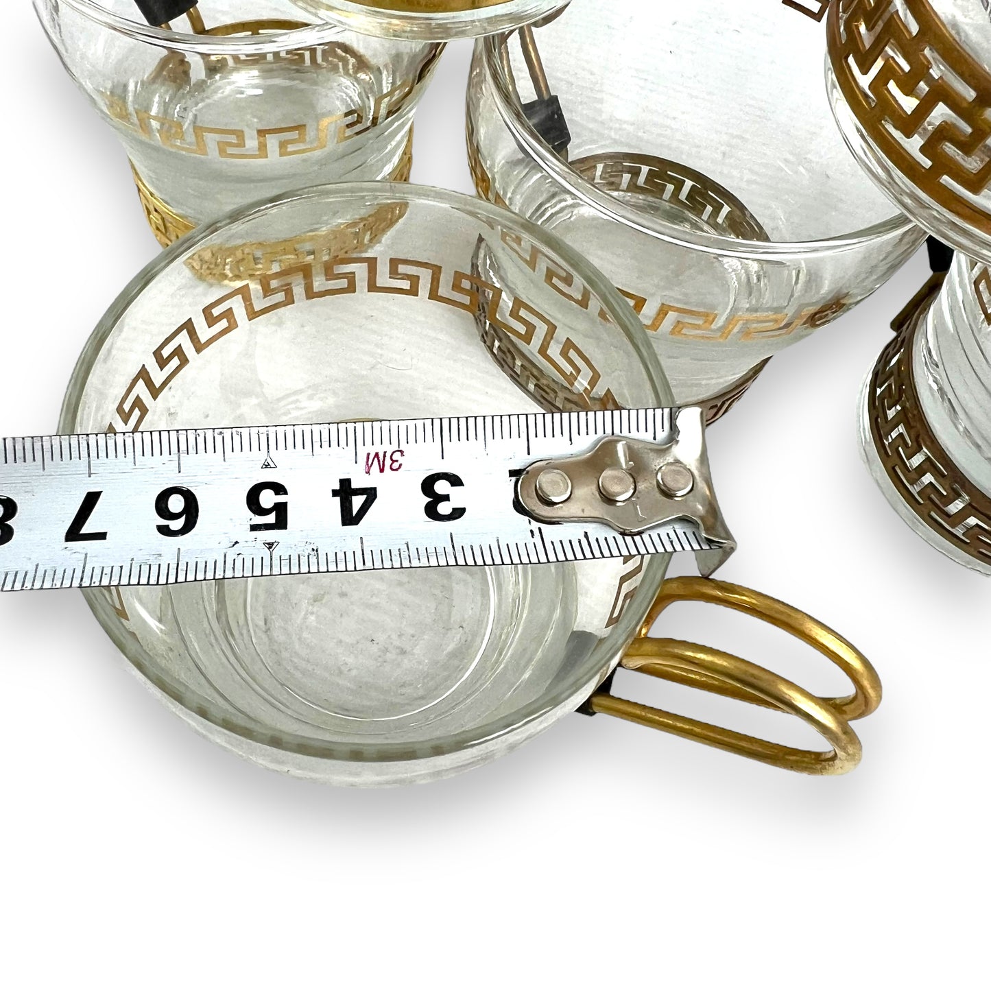 Libbey Greek Key Gold Coffee Mugs With Brass Handles set of 6