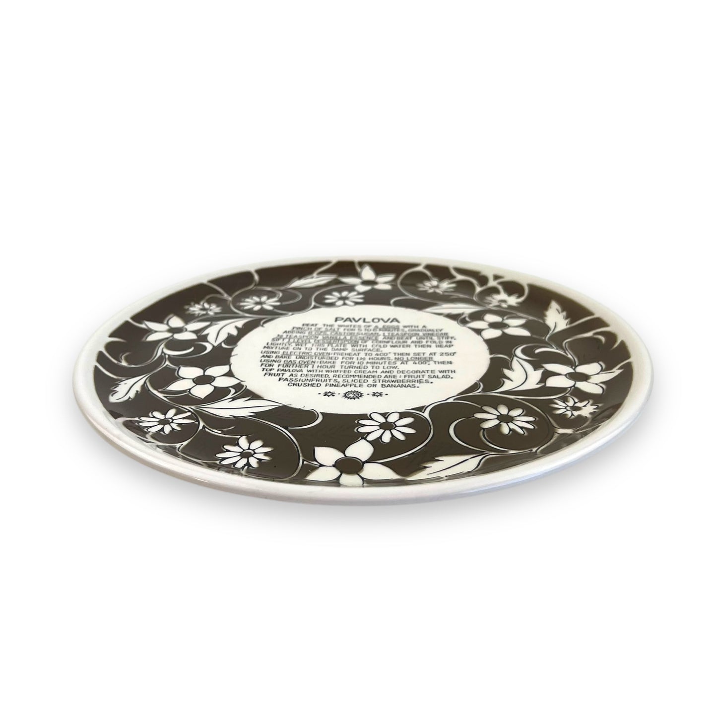 Pavlova Recipe Plate - Brown Flower Design