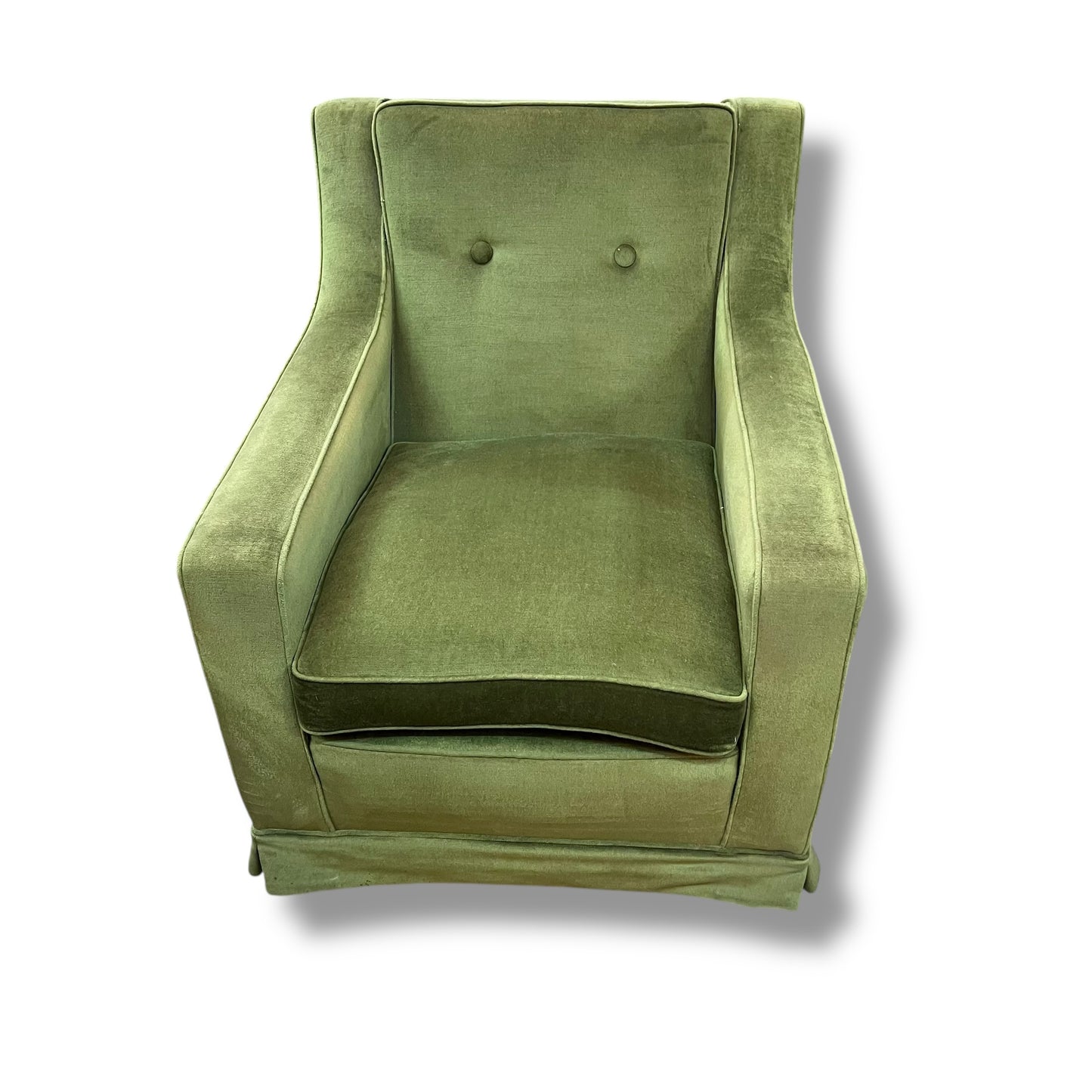 Vintage Designer Lounge Chair — Green Velvet Upholstery, Feather Cushion