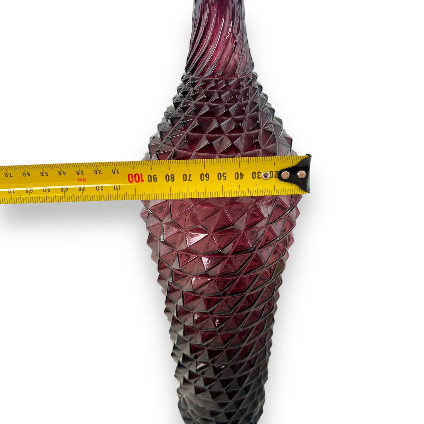 Italian Empoli Amethyst Diamond-Pattern Glass Genie Bottle