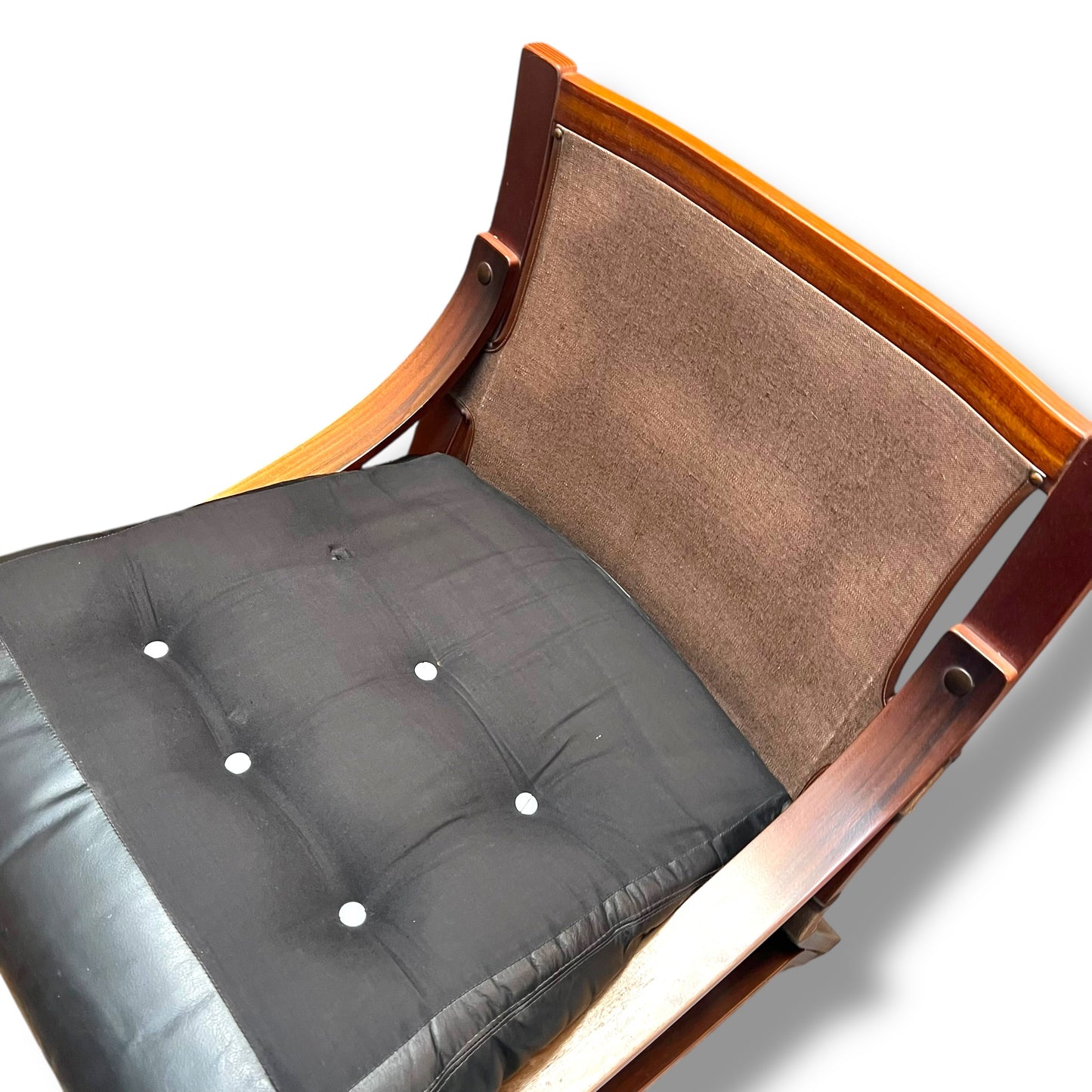 Pair of Tessa T6 Mid-Century Black Leather & Blackwood Lounge Chairs