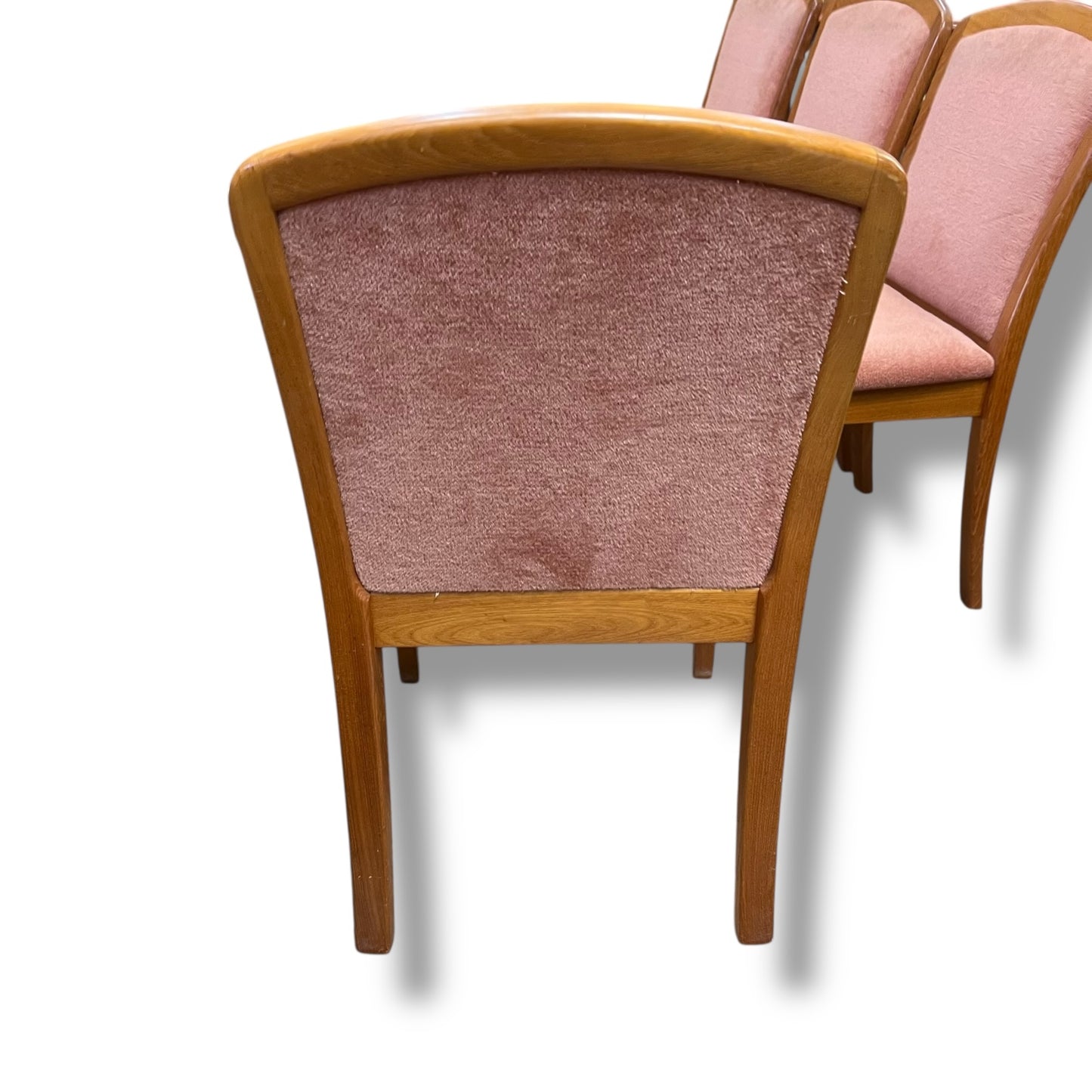 Set of 4 Parker Dining Chairs – Teak Frame with Blush Pink Upholstery