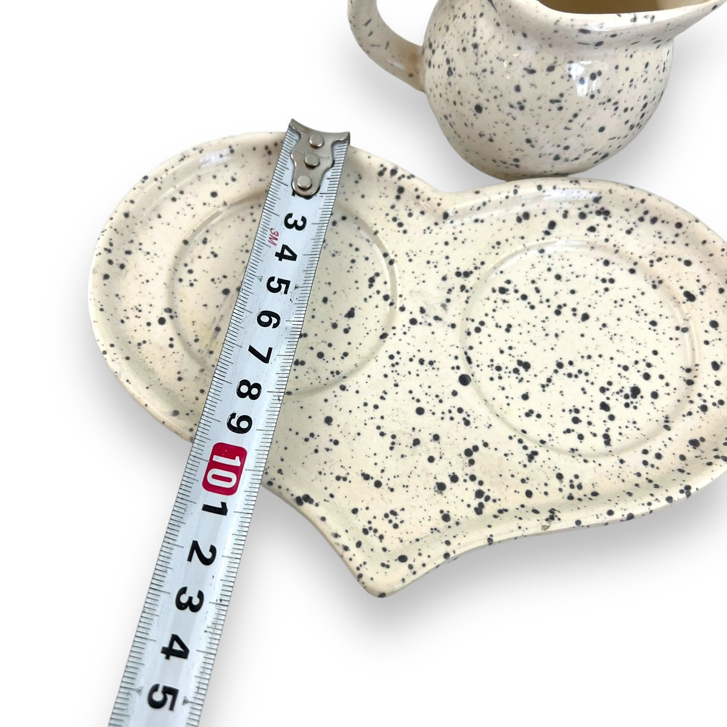 Sugar pot and creamer speckled set with love heart plate