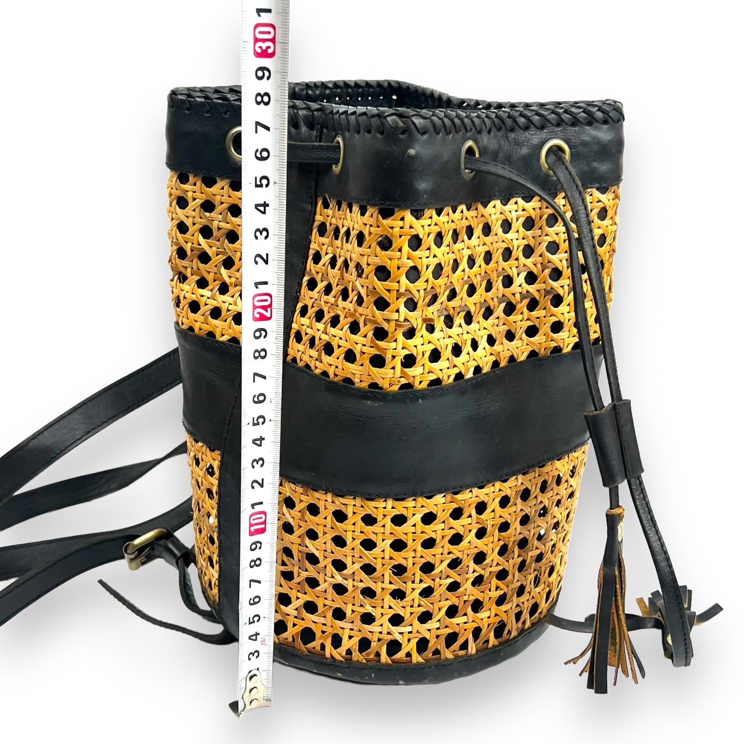 Rattan & Black Leather Backpack