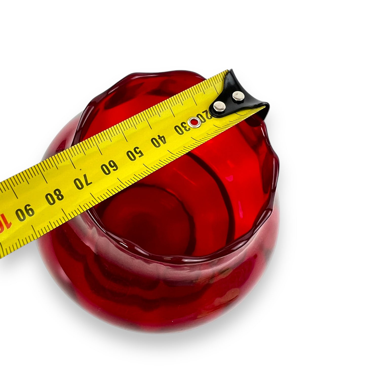 Ruby Red Ruffled Art Glass Goblet Vase with Twisted Stem