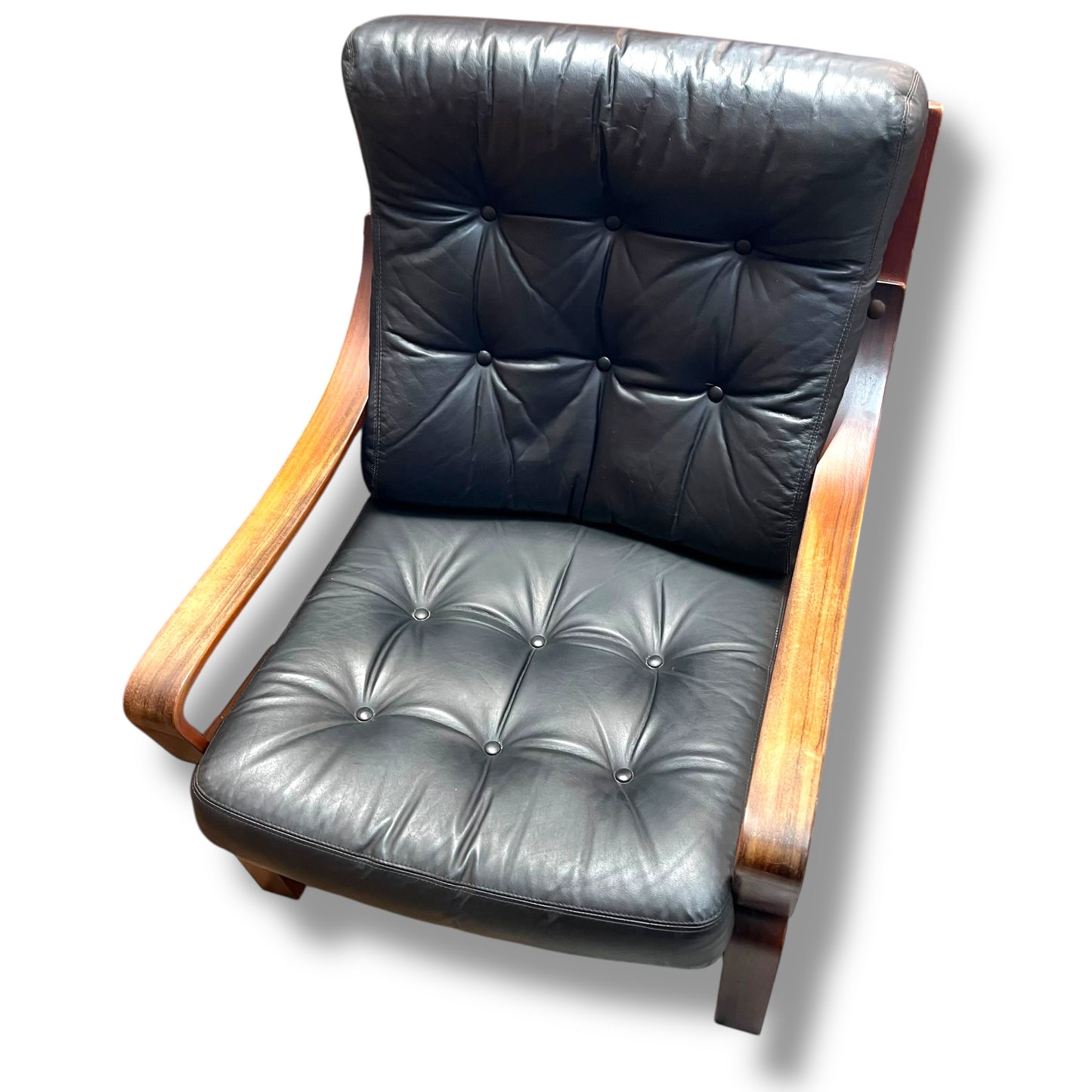 Pair of Tessa T6 Mid-Century Black Leather & Blackwood Lounge Chairs