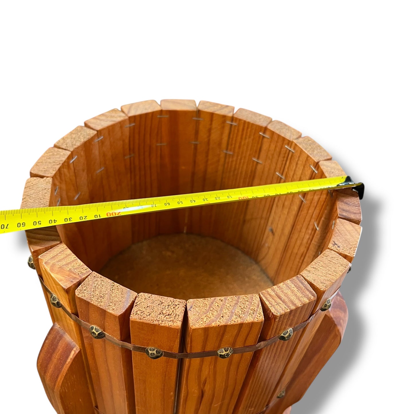 Timber Barrel-Style Planter with Brass Stud Detailing