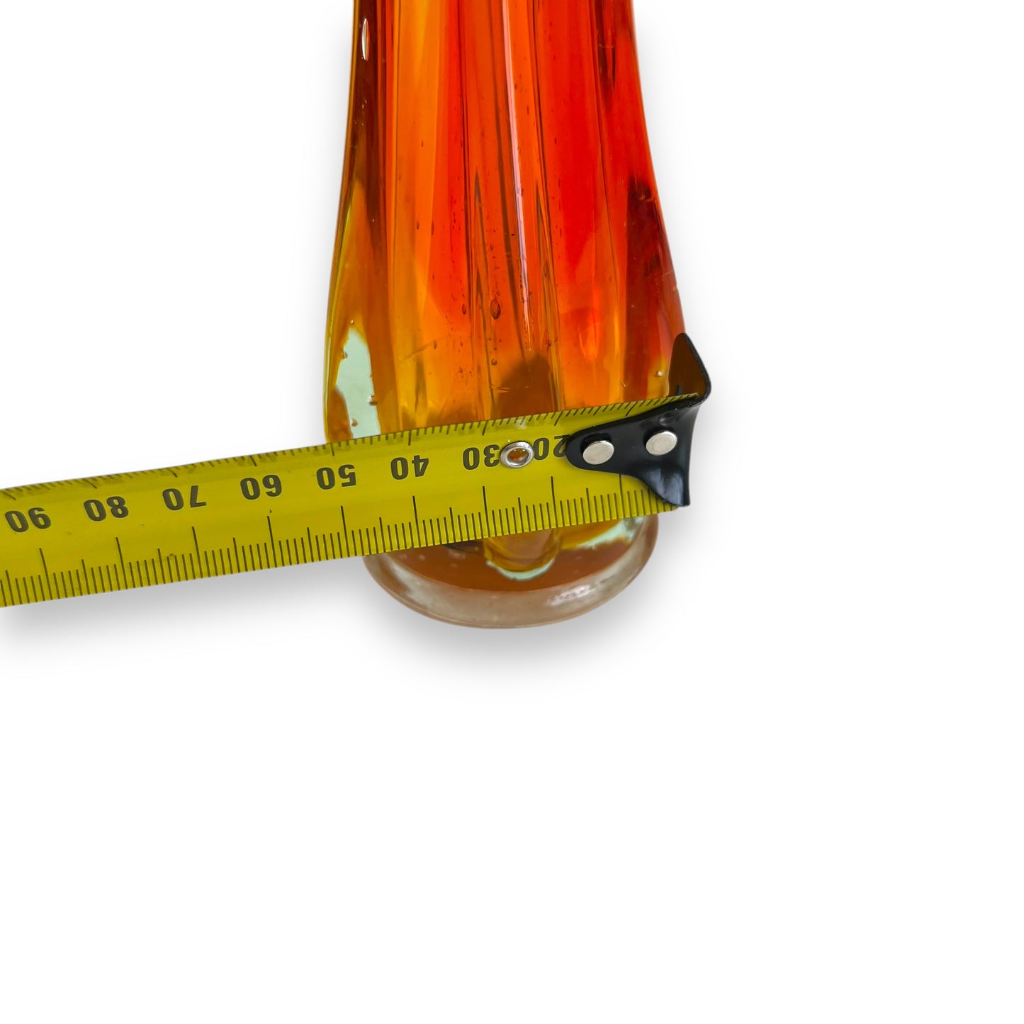Amberina Handblown Swung Glass Vase - Orange & Yellow Ombre Ribbed Design