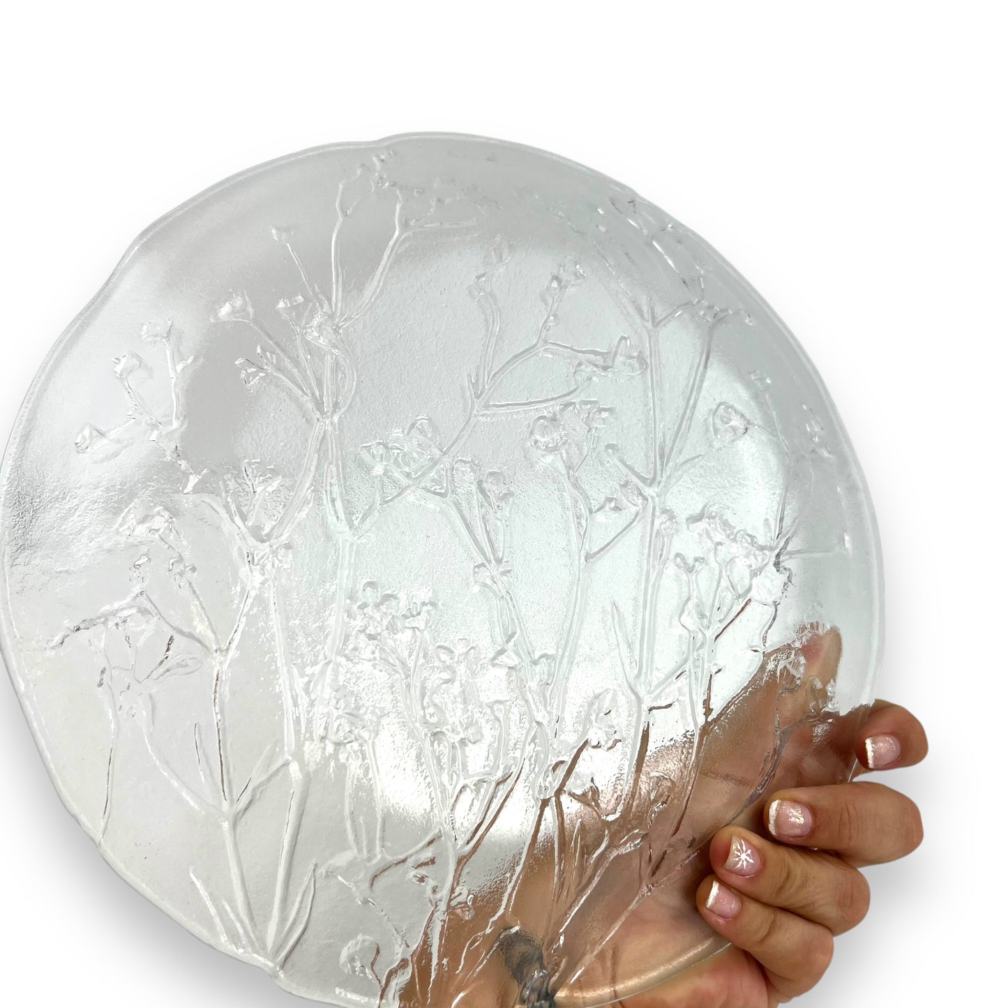 Floral Design Embossed Glass Plate