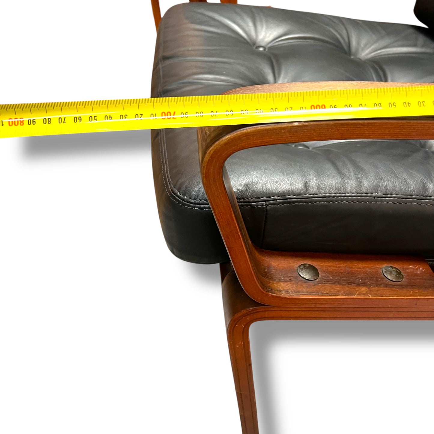 Pair of Tessa T6 Mid-Century Black Leather & Blackwood Lounge Chairs