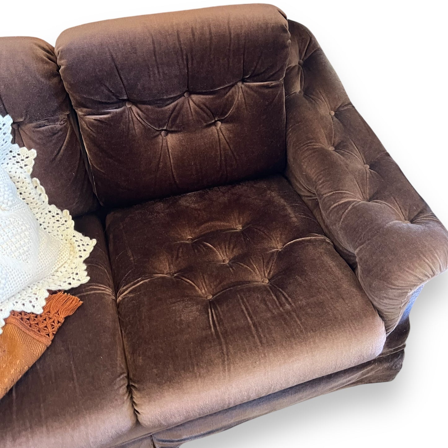 Brown Velour Two-Seater Lounge