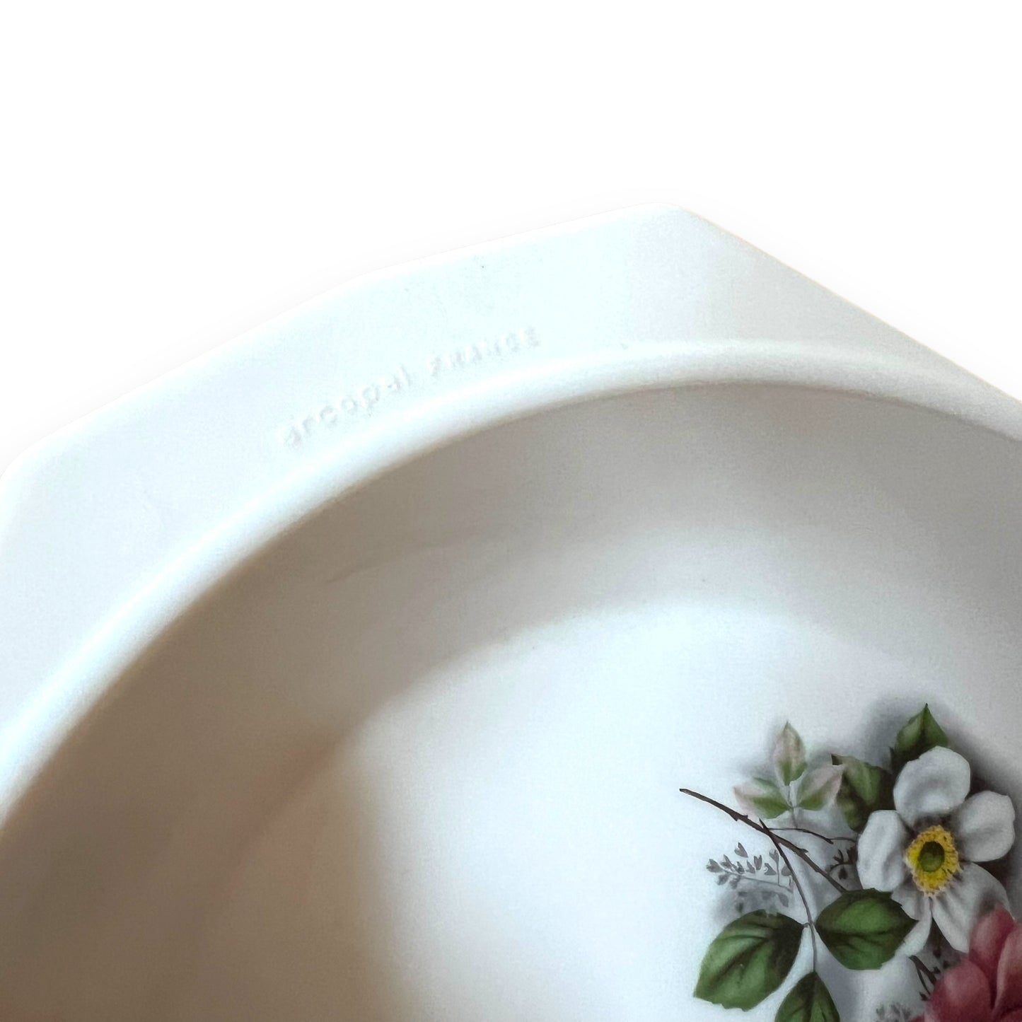 Arcopal Round Serving Dish with Pink Rose Floral Design - Made in France