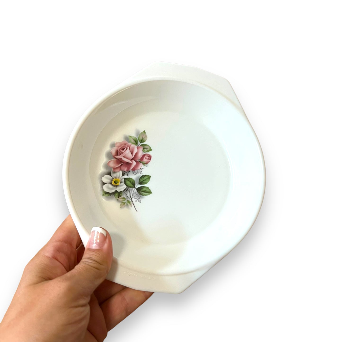 Arcopal Round Serving Dish with Pink Rose Floral Design - Made in France