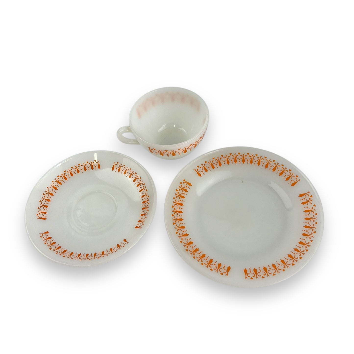 Termo-Rey Orange & white Cup & Plate Trio - Made in Brazil